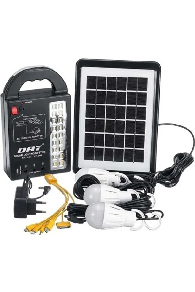Güneş Enerjili Solar Panel Aydınlatma Sistemi Powerbank+usb Çıkış+ 3 Ampül Lamba Kamp Piknik